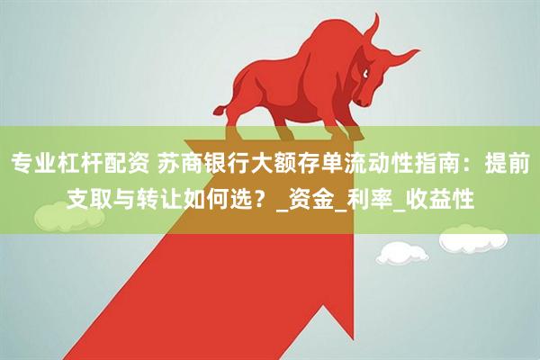 专业杠杆配资 苏商银行大额存单流动性指南：提前支取与转让如何选？_资金_利率_收益性